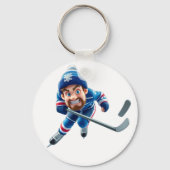 Cartoon Hockey Player Skating with Intense Express キーホルダー (裏面)