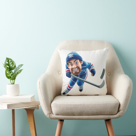 Cartoon Hockey Player Skating with Intense Express クッション (椅子)