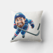 Cartoon Hockey Player Skating with Intense Express クッション (裏面)