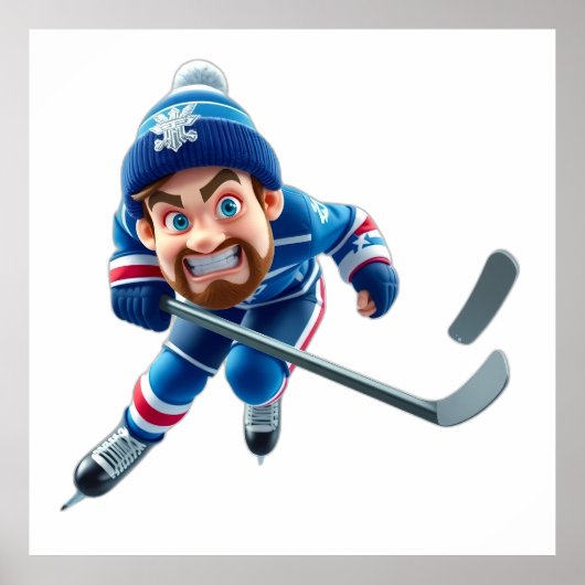 Cartoon Hockey Player Skating with Intense Express ポスター (正面)