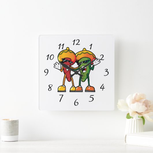 Cartoon hot peppers スクエア壁時計 (ホーム)