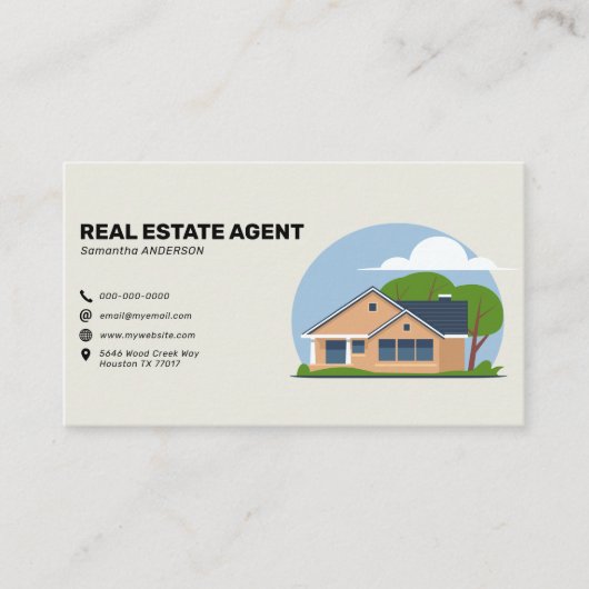 Cartoon House & Icons - 実在 Estate Agent 名刺 (正面)