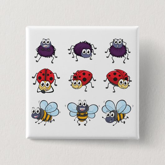 Cartoon Insects Funny Bees Ladybugs Spiders 缶バッジ (正面)