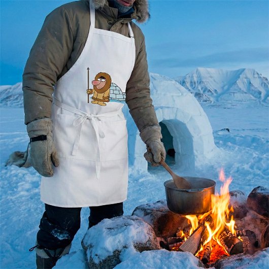 Cartoon Inuit Eskimo with Spear and Igloo スタンダードエプロン