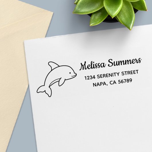 Cartoon Jumping Dolphin Return Address セルフインキングスタンプ