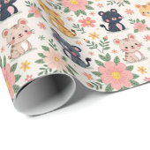 Cartoon Jungle Cats and Flowers ラッピングペーパー (ロールコーナー)