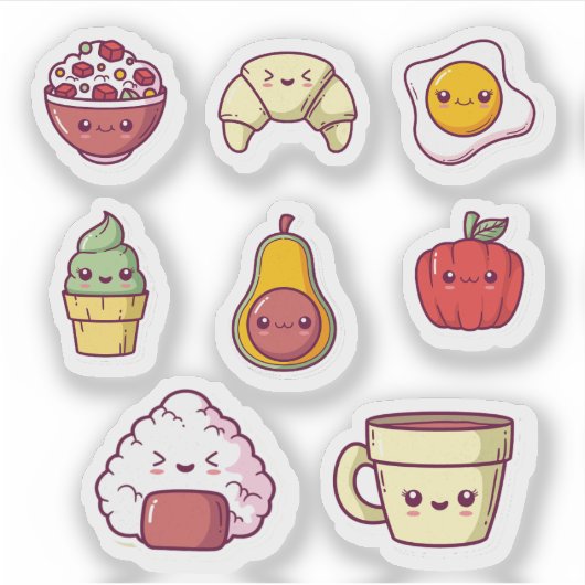 Cartoon kawaii food sticker set シール (正面)