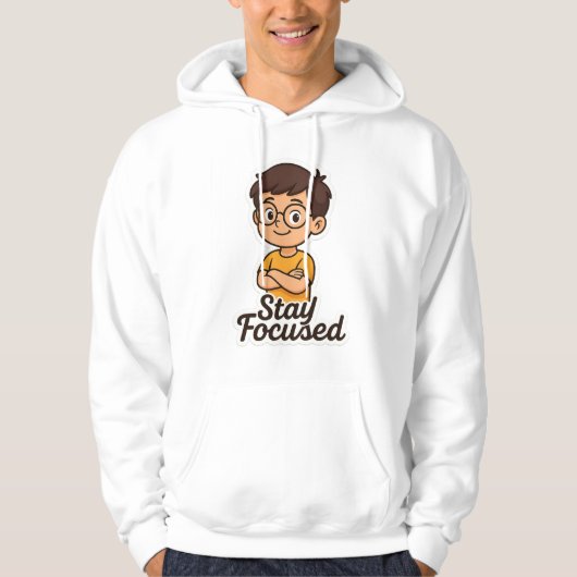  Cartoon Kid Sticker with Glasses – "Stay Focused パーカ (正面)