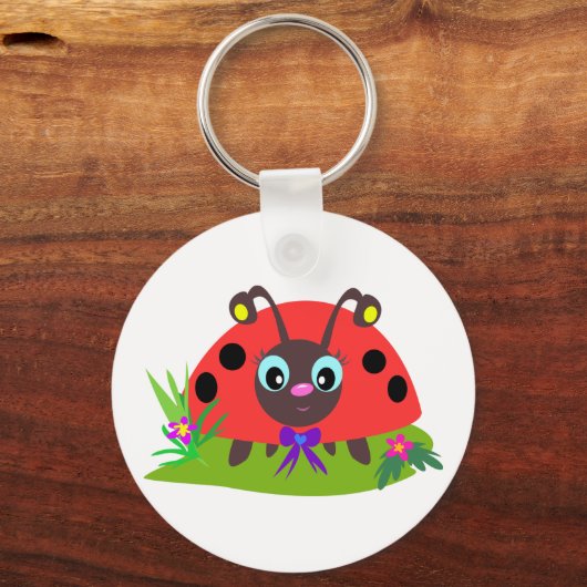 Cartoon Ladybug Bow and Flowers キーホルダー (正面)
