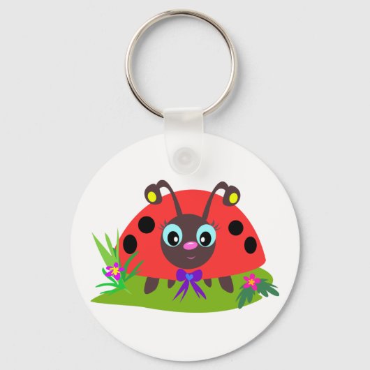 Cartoon Ladybug Bow and Flowers キーホルダー (裏面)