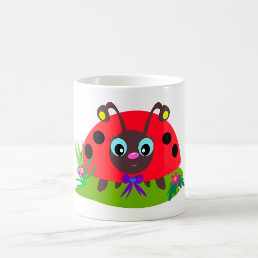 Cartoon Ladybug Bow and Flowers コーヒーマグカップ