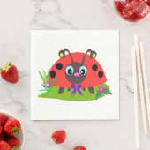 Cartoon Ladybug Bow and Flowers スタンダードランチョンナプキン (インサイチュ)