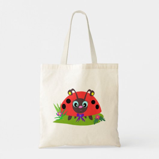 Cartoon Ladybug Bow and Flowers トートバッグ (裏面)