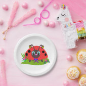 Cartoon Ladybug Bow and Flowers ペーパープレート (パーティー)
