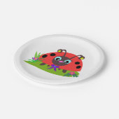 Cartoon Ladybug Bow and Flowers ペーパープレート (アングル)