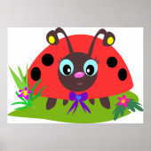 Cartoon Ladybug Bow and Flowers ポスター (正面)