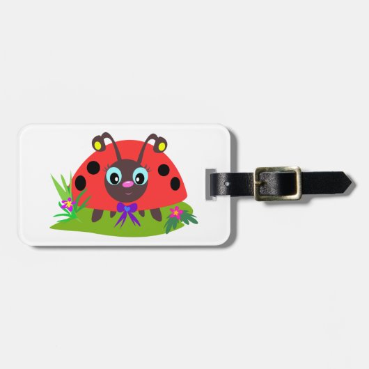 Cartoon Ladybug Bow and Flowers ラゲッジタグ (正面横)