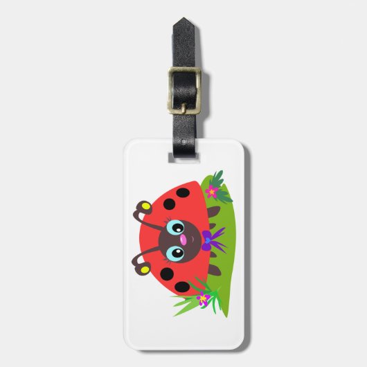 Cartoon Ladybug Bow and Flowers ラゲッジタグ (正面縦)