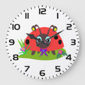 Cartoon Ladybug Bow and Flowers ラージ壁時計 (正面)
