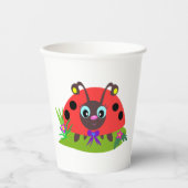 Cartoon Ladybug Bow and Flowers 紙コップ (正面)