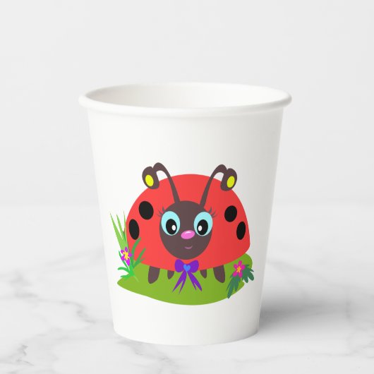 Cartoon Ladybug Bow and Flowers 紙コップ (正面)