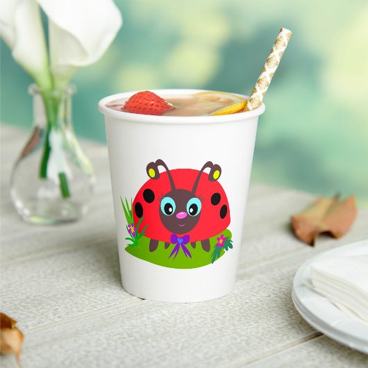 Cartoon Ladybug Bow and Flowers 紙コップ