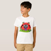 Cartoon Ladybug Bow and Flowers Tシャツ (正面フル)