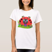Cartoon Ladybug Bow and Flowers Tシャツ (正面)