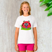 Cartoon Ladybug Bow and Flowers Tシャツ