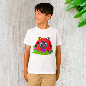 Cartoon Ladybug Bow and Flowers Tシャツ