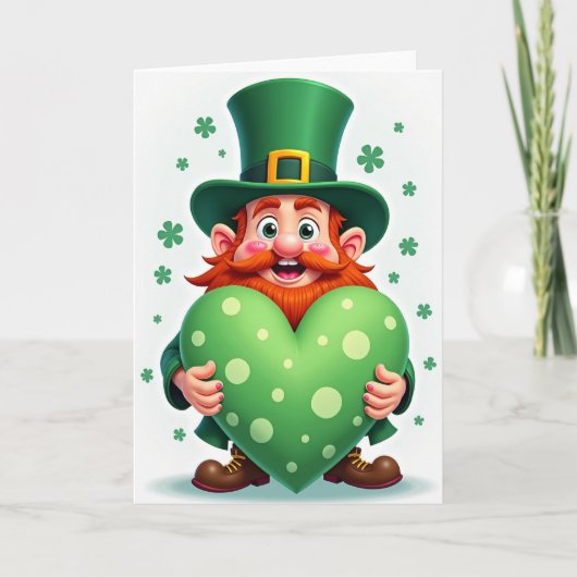 Cartoon Leprechaun Heart Card カード (正面)