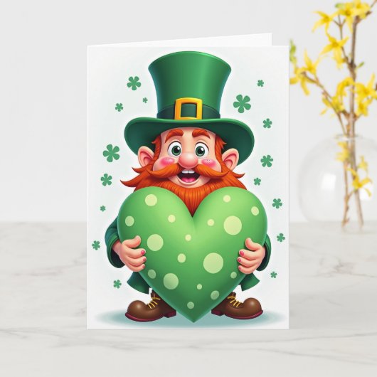 Cartoon Leprechaun Heart Card カード (黄色い花)