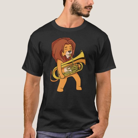Cartoon lion playing euphonium tシャツ (正面)