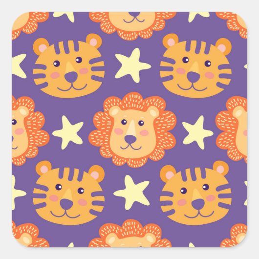 Cartoon Lions & Tigers:ヴィンテージ スクエアシール (正面)