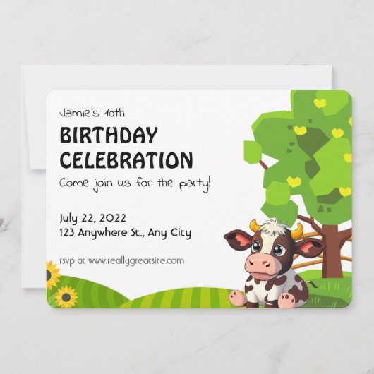 Cartoon Lola cow birthday invitation for kids. ノートカード (正面)