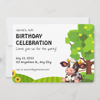 Cartoon Lola cow birthday invitation for kids. ノートカード