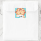 Cartoon Löwe mit Namensschild - blau スクエアシール (バッグ)