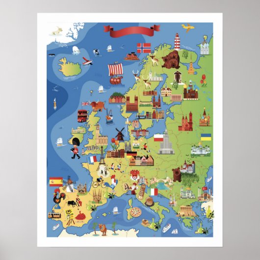 Cartoon Map of Europe ポスター (正面)