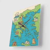 Cartoon Map of Greece – Illustrated Landmarks  スクエア壁時計 (傾斜)