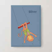 Cartoon Monkey Trapezist Kid Blue Button 缶バッジ (正面)