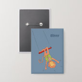 Cartoon Monkey Trapezist Kid Blue Button 缶バッジ (正面/裏面)