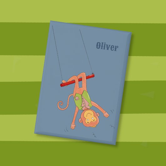 Cartoon Monkey Trapezist Kid Blue Button 缶バッジ