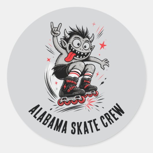 Cartoon Monster Roller Skating ラウンドシール (正面)