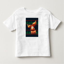 Cartoon Moose with Christmas Gift Kids Tshirt トドラーTシャツ
