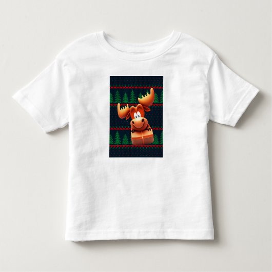 Cartoon Moose with Christmas Gift Kids Tshirt トドラーTシャツ (正面)