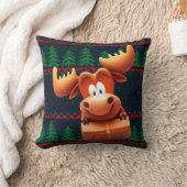 Cartoon Moose with Christmas Gift Tshirt Women クッション (ブランケット)