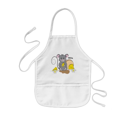 Cartoon Mouse Eating Cheese Kid Apron 子供用エプロン (正面)