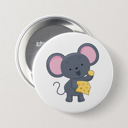 Cartoon Mouse with Cheese Adorable Animal 缶バッジ (正面&裏面)