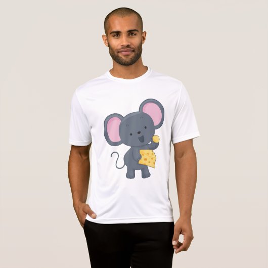 Cartoon Mouse with Cheese Adorable Animal Tシャツ (正面フル)