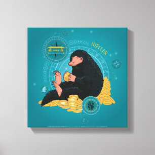 Cartoon NIFFLER™と金ゴールドコイン キャンバスプリント